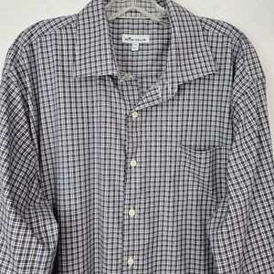 Peter Millar Shirt Button Down Blue Check Long Sleeve Cotton Spandex Sz XXL